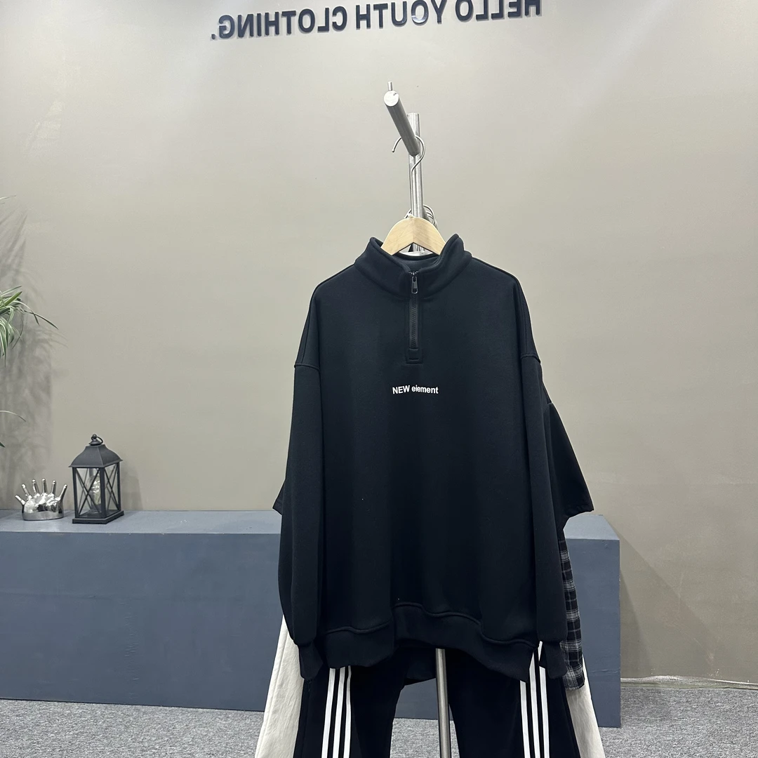 青少年半高领卫衣拉链款宽松亲子装百搭时尚polo