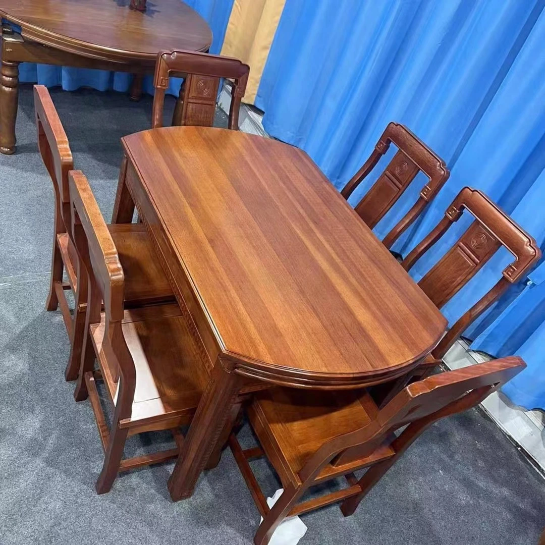 实木餐桌跳台1.38米餐桌椅可伸缩实木圆桌方圆两用中式简约设计