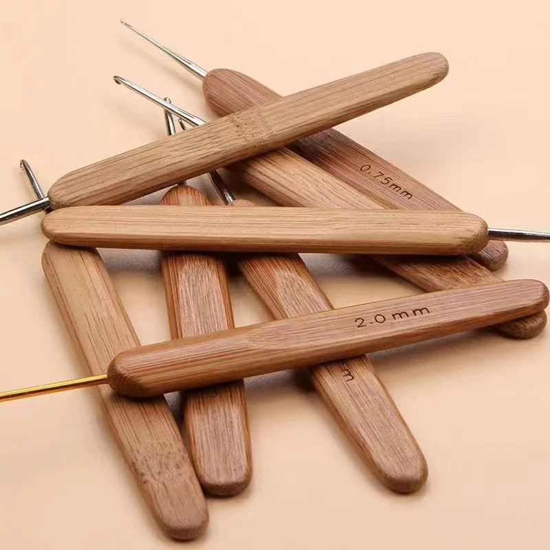 木柄钩针竹柄钩针毛线钩针防滑手工编织工具毛衣针碳化环保钩针