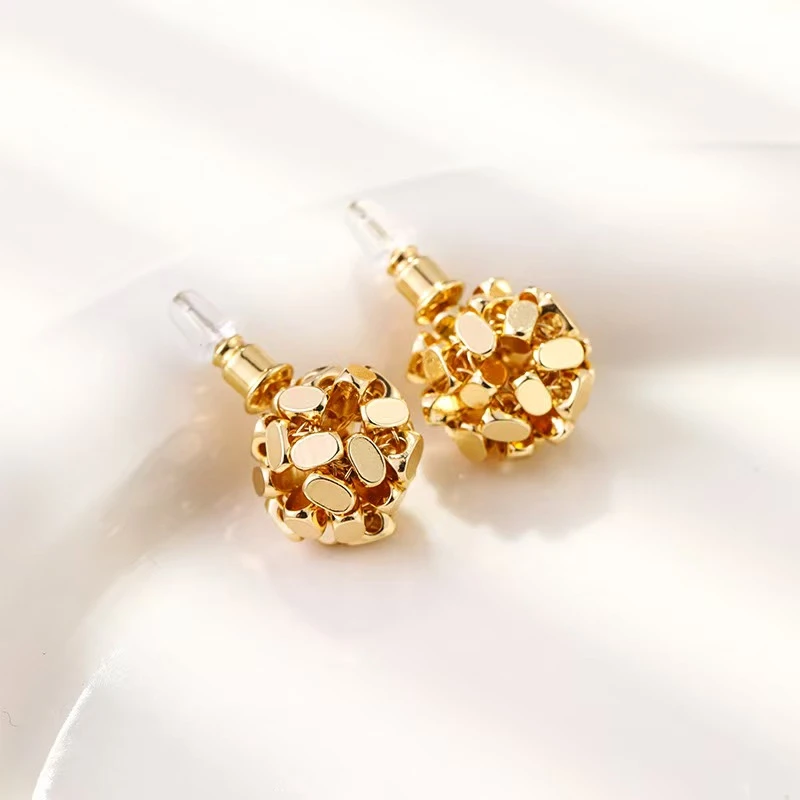 925银耳饰 S925碎银球耳钉简约通勤镂空圆形不规则手工风耳钉