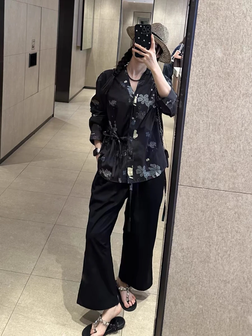 衬衫宽松时尚休闲九分裤工装阔腿裤子