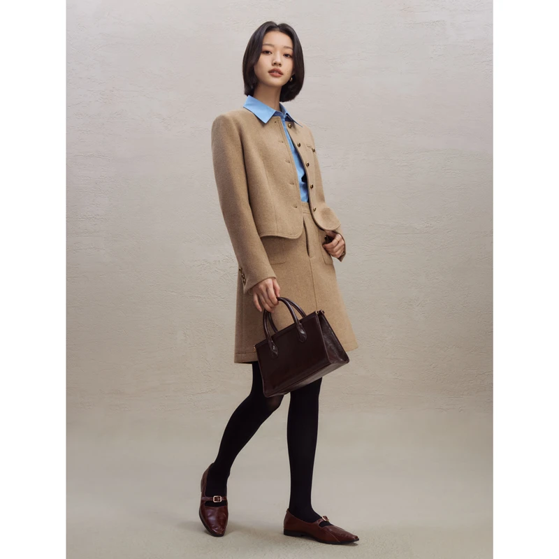 自巧自巧小个子女装复古小香风短款毛呢半裙套装a字裙23ZQ94411