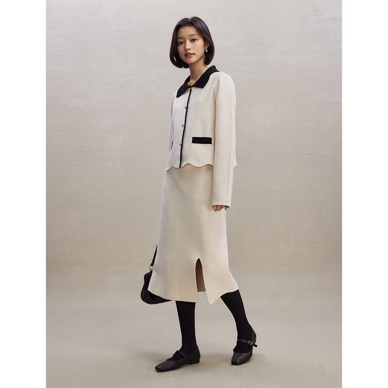 自巧自巧小个子女装法式针织开衫半裙套装短外套 23ZQ94235/94372