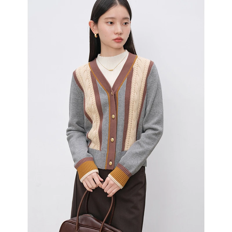 自巧自巧小个子女装复古美拉德撞色针织衫学院风毛衣24ZQ94094