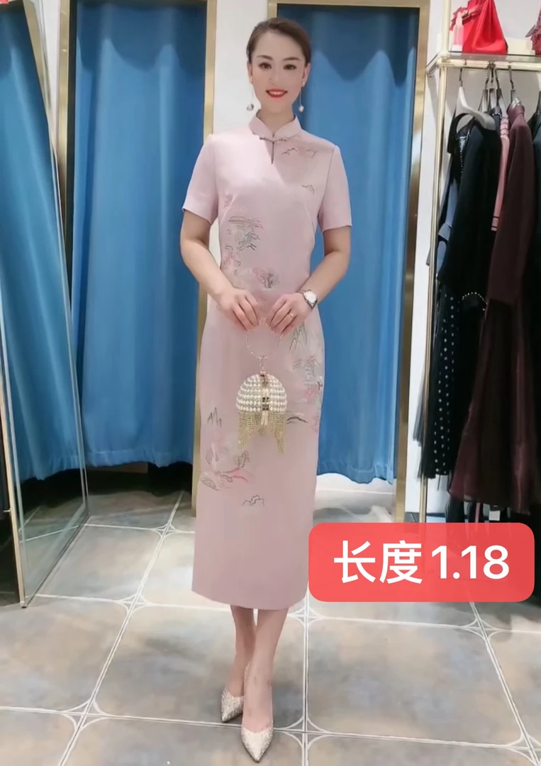 知性优雅旗袍礼服显瘦气质2A-2夏季中国风重工修身连衣裙时尚洋气