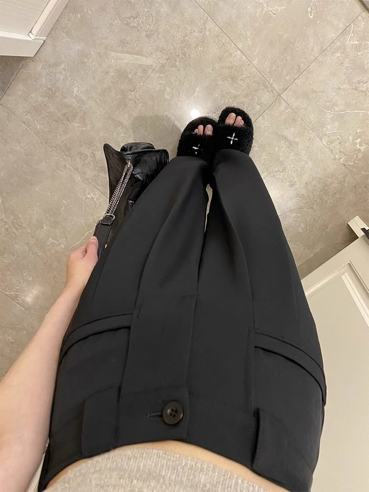 黑色西装裤女春秋大码胖妹妹mm高腰垂感宽松显瘦直筒休闲阔腿长裤
