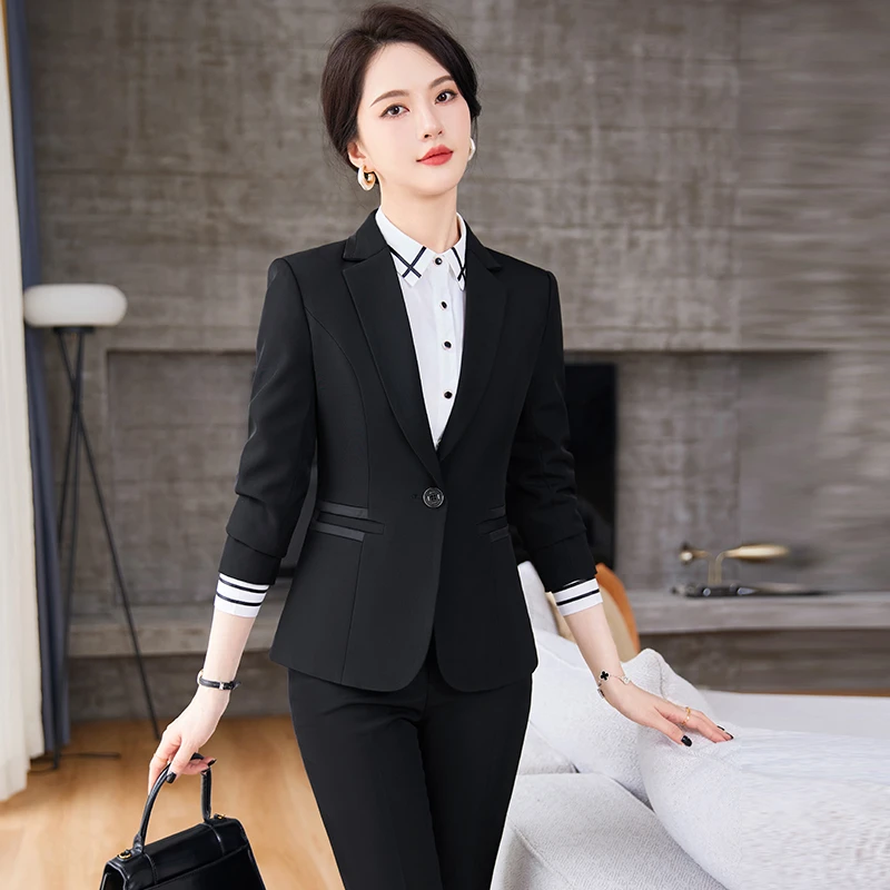 8066时尚西装气质女秋冬长袖西服外套女修身正装大学生面试工作服