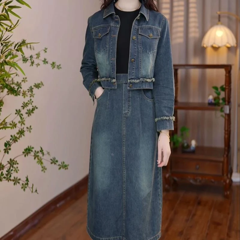 汉派鑫源牛仔套装裙女2024新款入秋穿搭一整套爆款两件套连衣裙潮