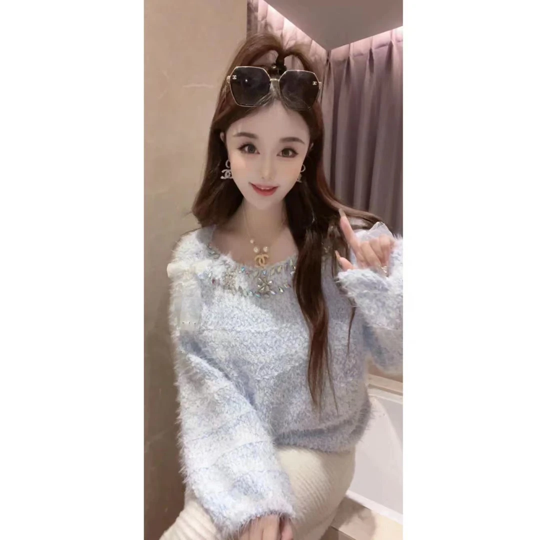 JY&JY橙子大大【烟火人间】重工缝钻毛茸茸蝴蝶结毛衣上衣 15492