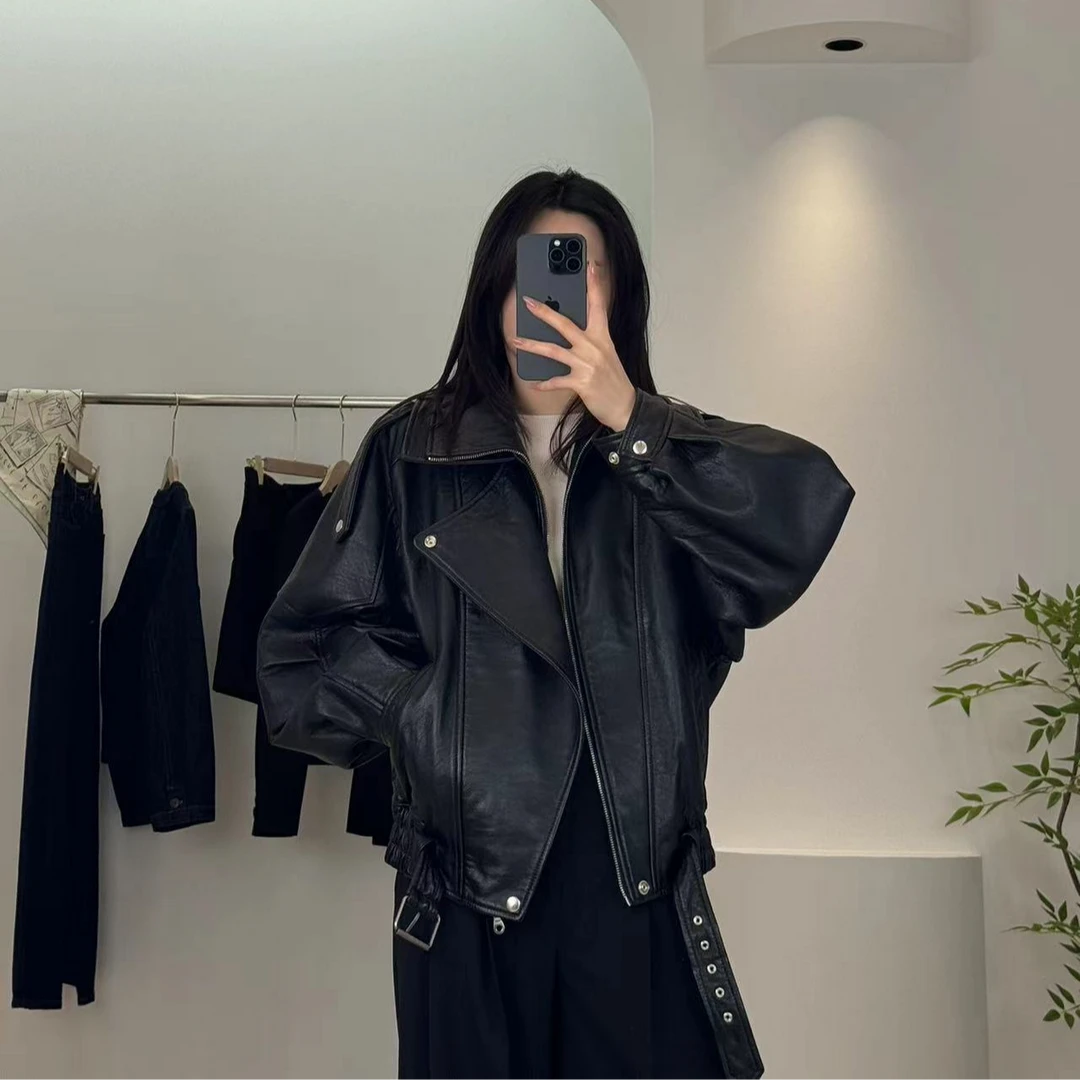 『朱小姐』“毕业版”英国进口羊羔泡皮重工皮衣外套 F142