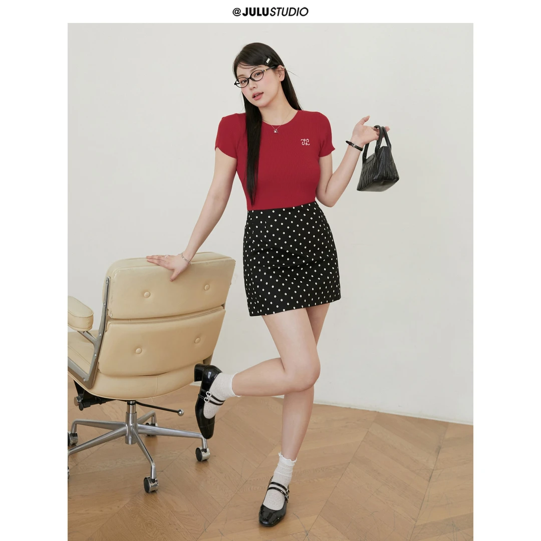 巨鹿工作室“波普艺术”微胖mm法式高腰显瘦A字版波点大码半身裙