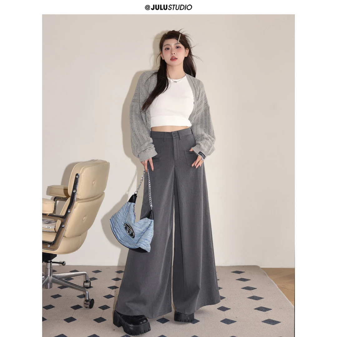 巨鹿工作室“松弛感”微胖mm慵懒透气罩衫吊带+阔腿西装裤套装