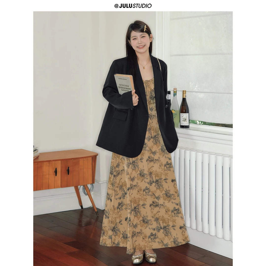 巨鹿工作室“亨利日记”微胖mm韩系慵懒黑色气质西服大码西装外套