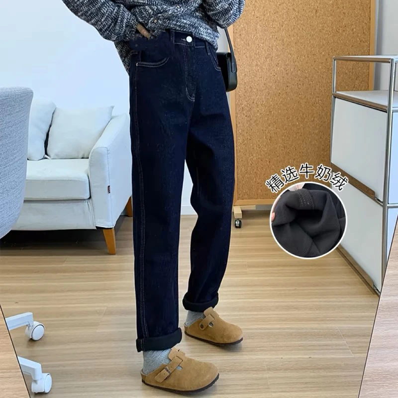 丹宁色弹力加厚牛仔裤弹力显瘦锥形老爹裤宽松时尚男友裤 28669