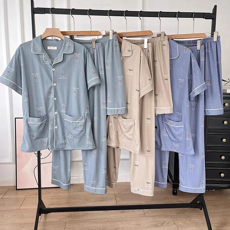 夏季柔软舒适睡衣 男士新款薄款家居服上衣长裤短裤三件套装 806