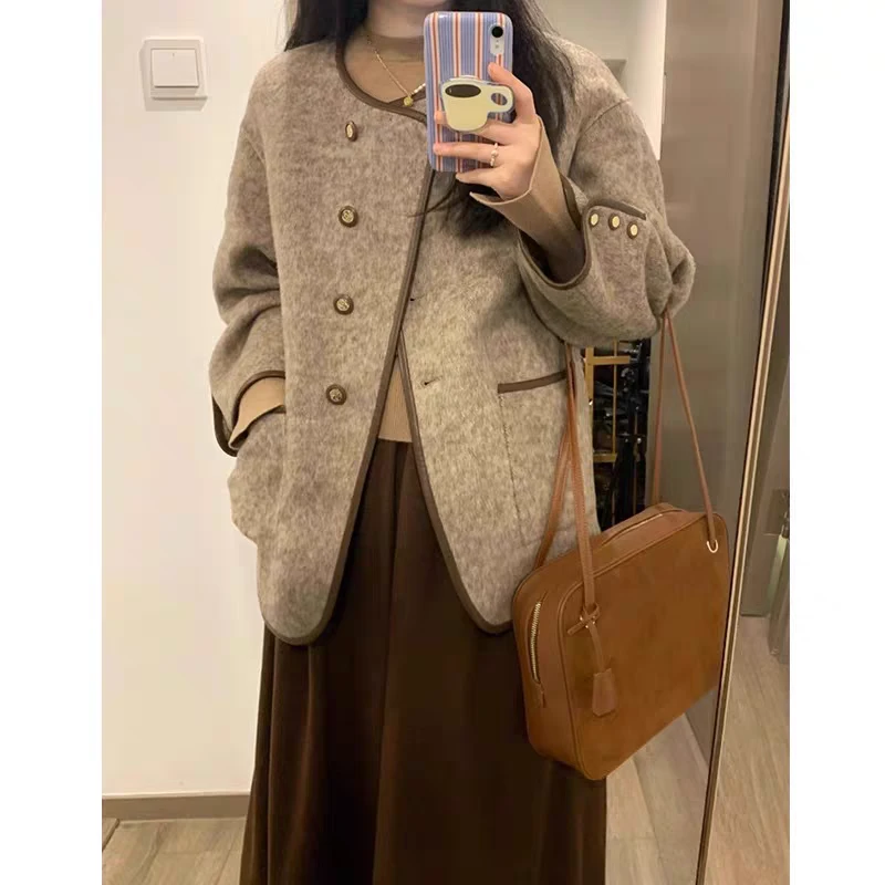 秋季小香风外套内里加棉2024新款穿搭高级感韩系呢子大衣 9009