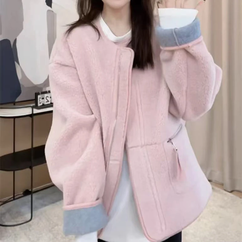 羊羔毛小香风毛绒外套女2024秋冬新款时尚宽松舒适一体上衣 7245