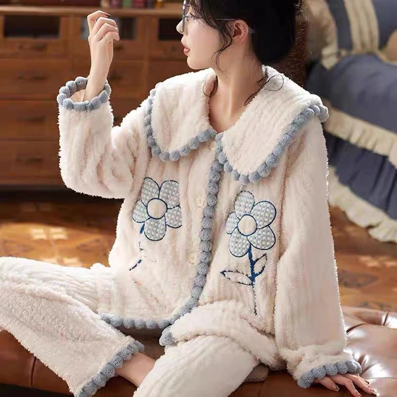 珊瑚绒睡衣女春季加绒 2025新款冬款保暖法兰绒家居套装 0128