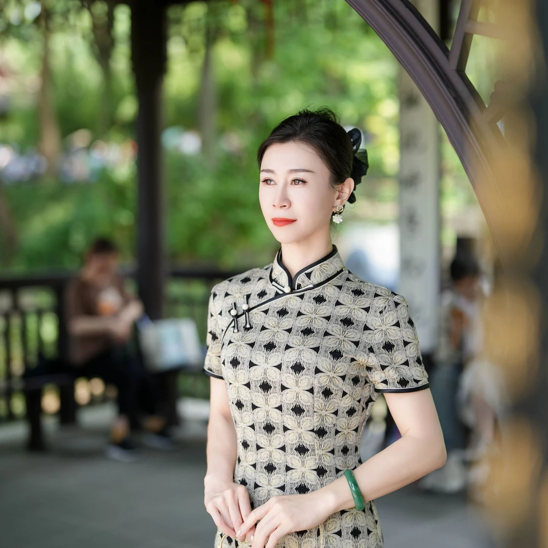 蝴蝶  日常传统旗袍罗马棉弹力素雅显瘦衣长110单层