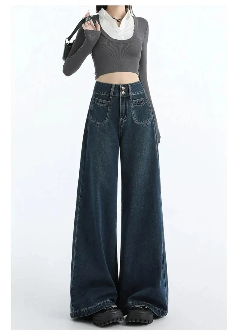 24年新款韩系高腰显瘦宽松时尚百搭休闲复古设计感阔腿裤