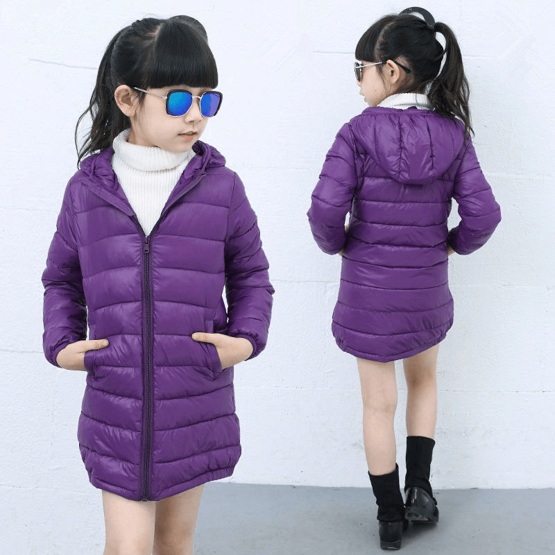 反季女童中长款轻薄型羽绒羽绒服中大童连帽外套小孩秋冬装加长羽