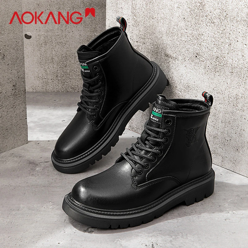 Aokang/奥康2025蛇年秋季休闲时尚潮流男士防滑马丁靴百搭黑色