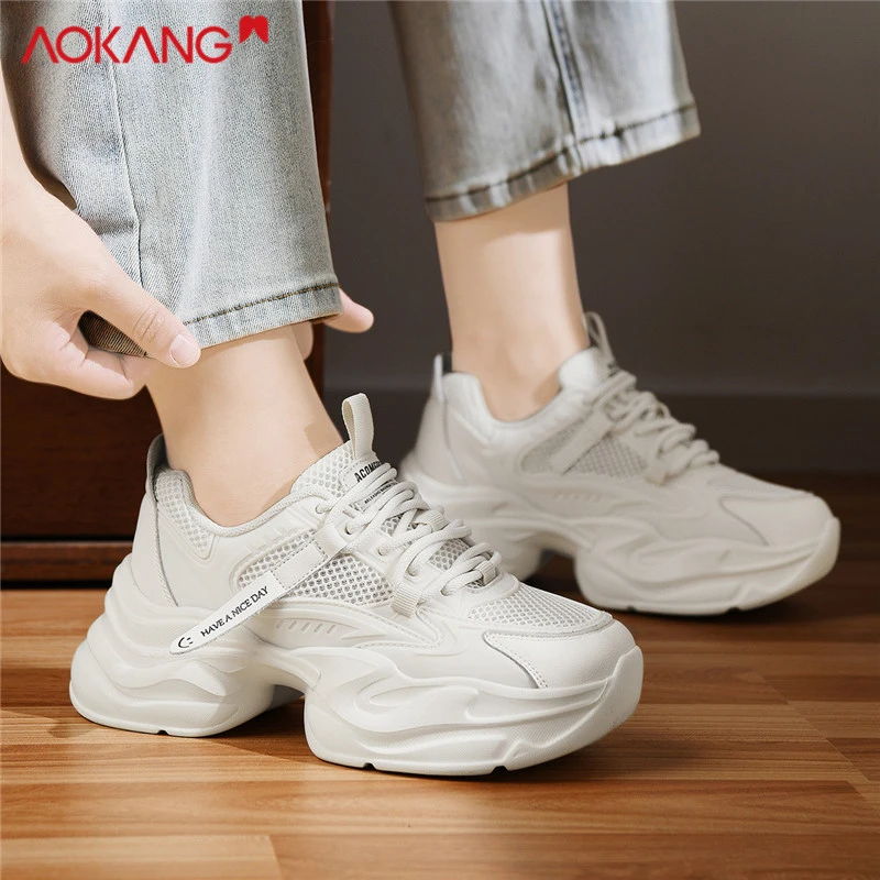 Aokang/奥康2025年秋季新款潮流时尚休闲女鞋防滑减震百搭网面鞋