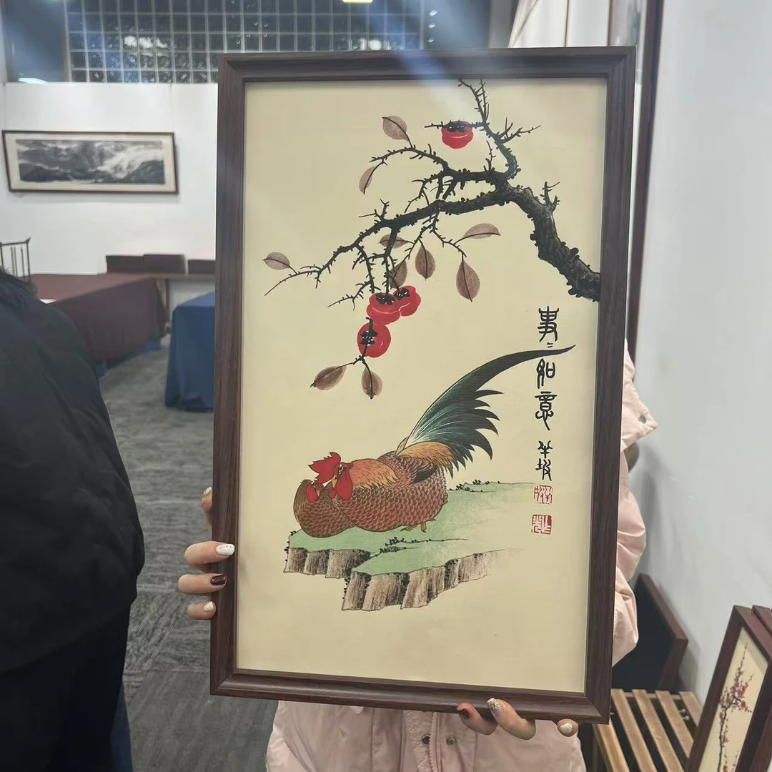 33*53竖幅-事事如意柿子公鸡/周作光（带框）