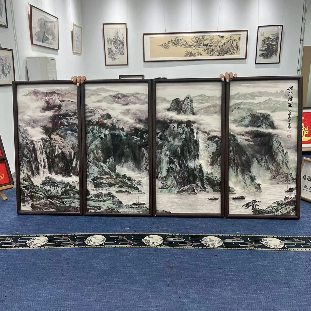 36*69竖幅///峡江烟云+36*36斗方日进斗金//松云石/周作光（带框）