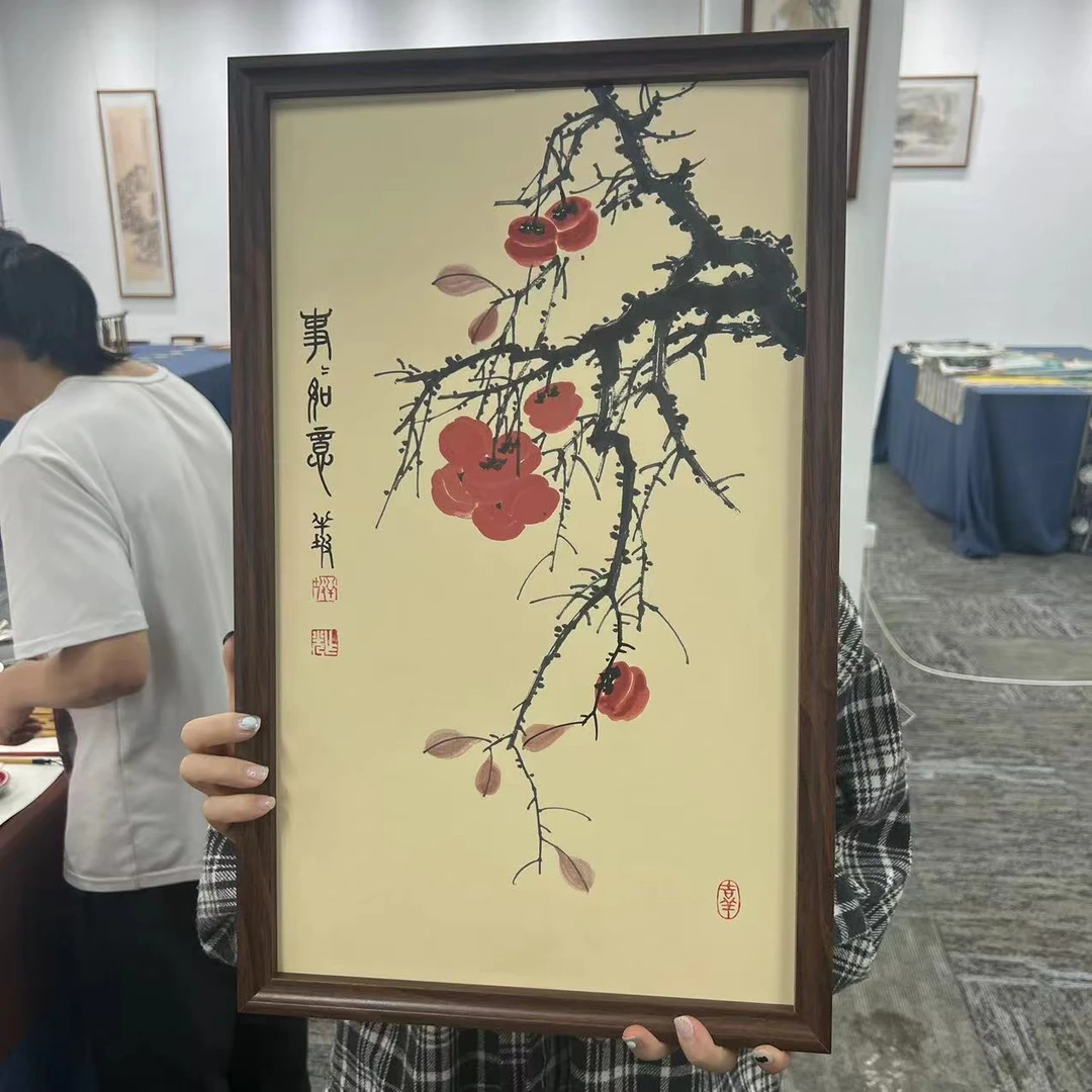 33*53国画竖幅-事事如意/周作光(带框)