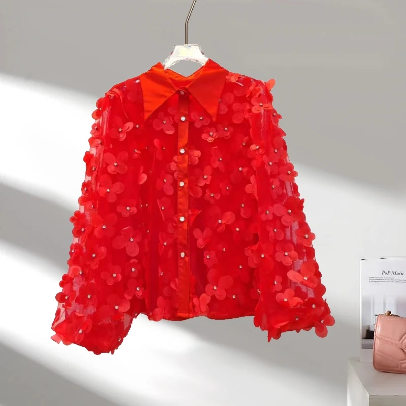 新款衬衫女设计感甜美减龄蕾丝花边雪纺衫衬衣