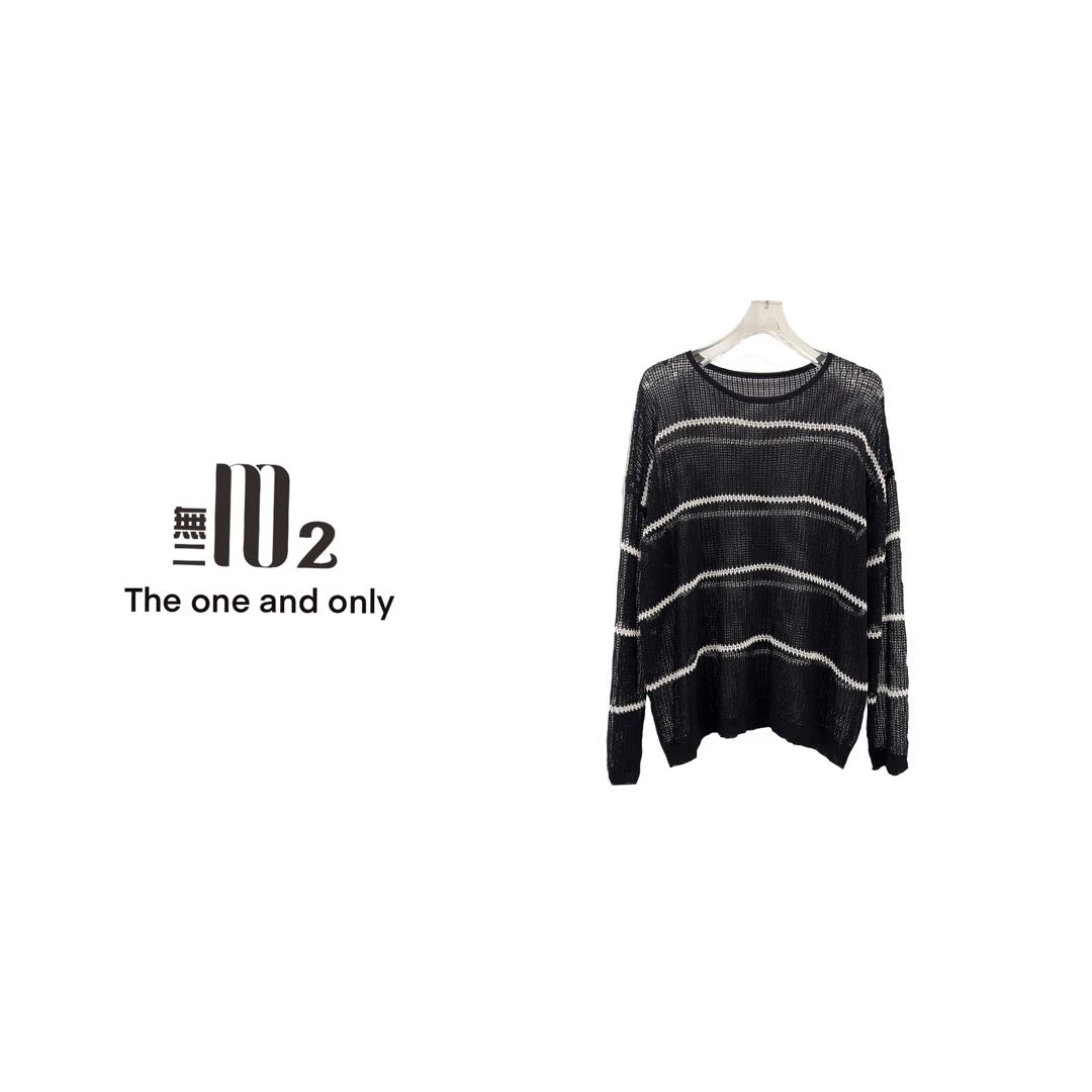 2024年夏季新款设计感针织条纹镂空网眼圆领防晒罩衫减龄百搭宽松