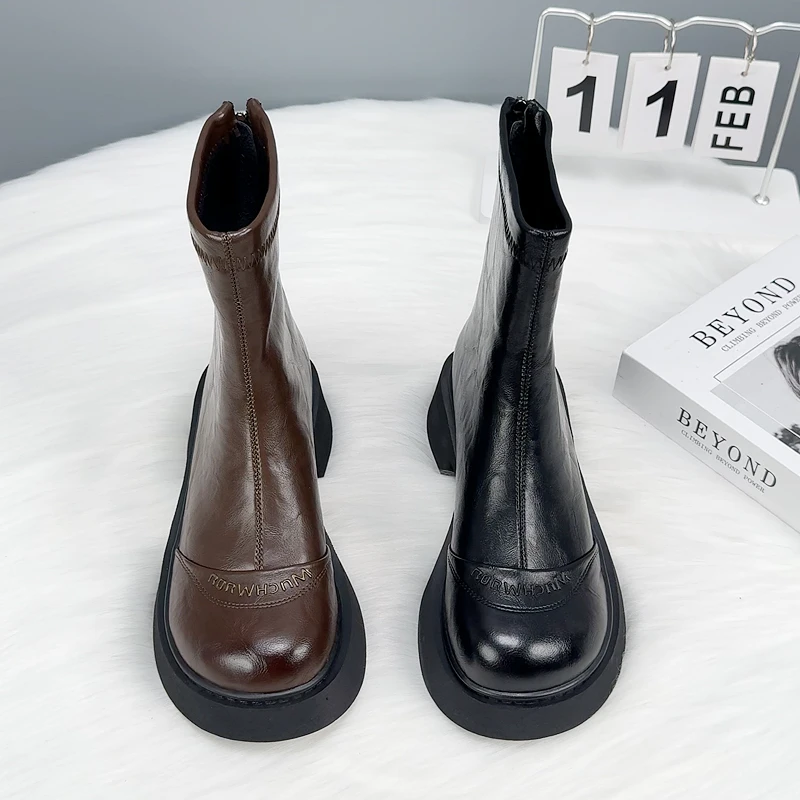 厚底切尔西靴女2024秋东新款加绒显高瘦瘦靴英伦圆头配裙马丁短靴