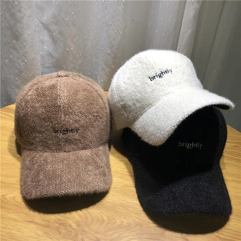 毛绒帽子女秋冬季加厚保暖鸭舌帽街头韩版潮百搭冬天棒球帽子网红