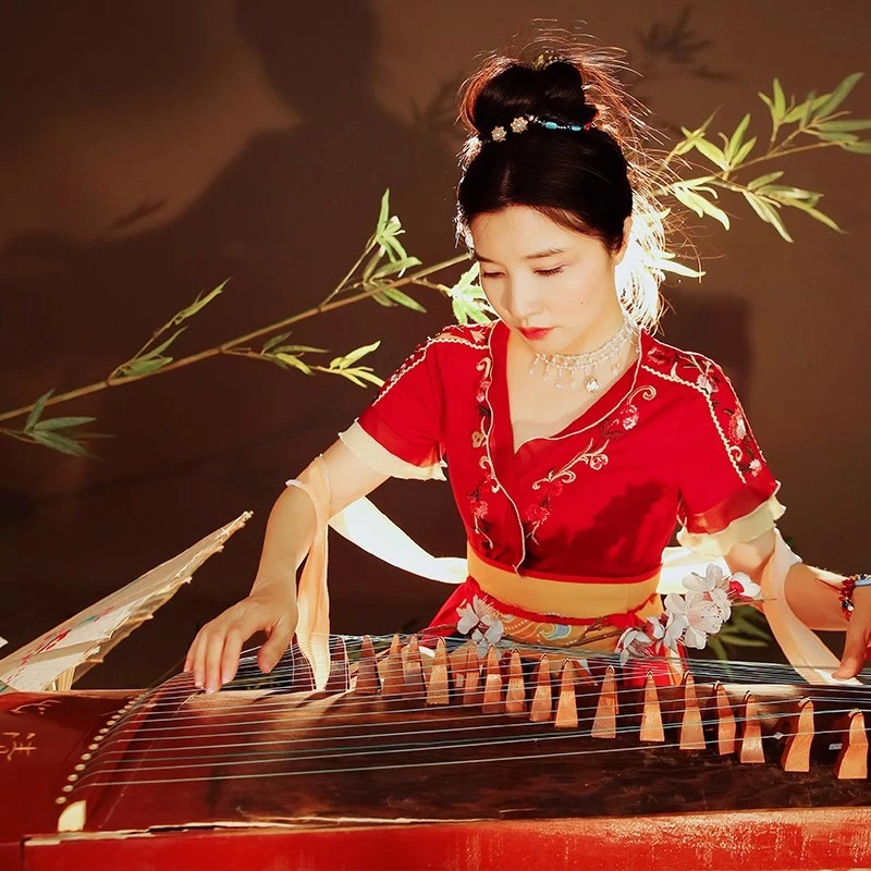 原创设计复古民族风红色绣花女上衣V领T恤夏季新款TX0878