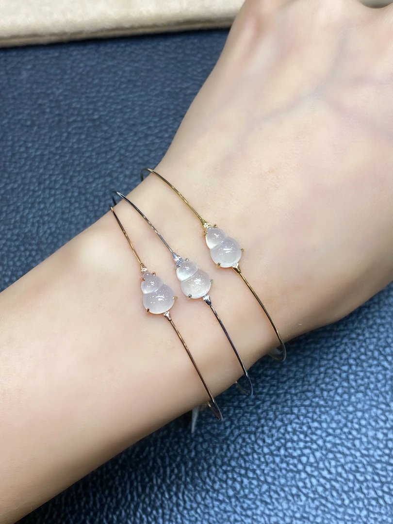 千然1号手镯-18K金南非真钻镶嵌冰葫芦翡翠手镯多样性发其一Q