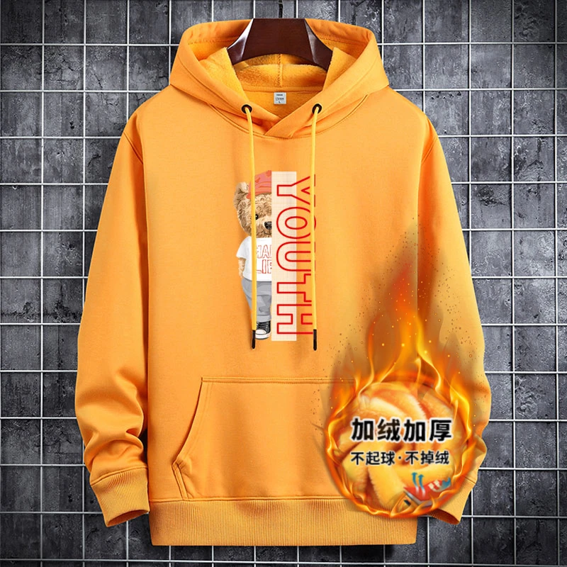 爆款重磅长绒棉男士高档爆款秋冬男士加绒加厚连帽卫衣潮牌青少年