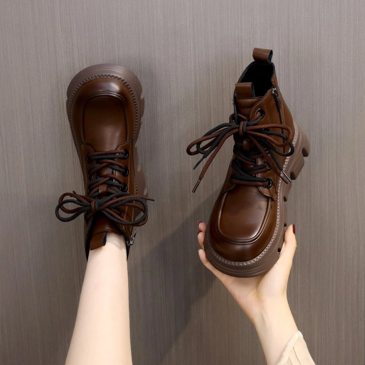 秋冬季回力休闲鞋真皮马丁靴女2023加绒厚底短靴防滑软底单靴子