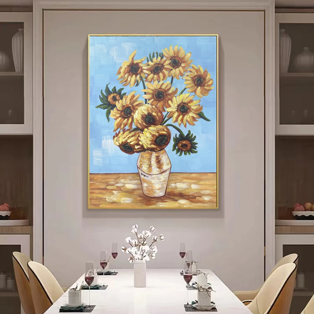 616-27 向日葵简约餐厅画手工油画立体卧室过道轻奢装饰画60/80