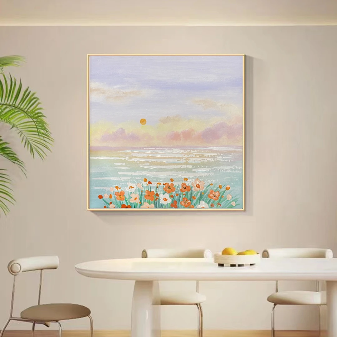 338-45 海景纯手绘轻奢简美高级感装饰画手工油画餐厅画60/60