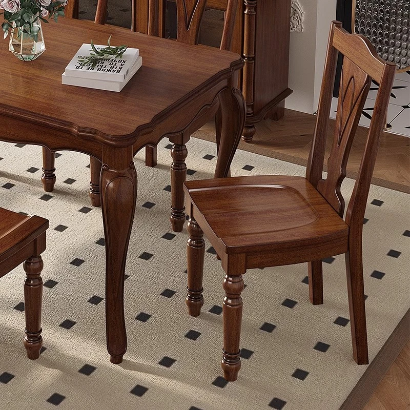 J11进口桃花芯木新中式复古餐厅欧式做旧书椅美式复古古典餐桌