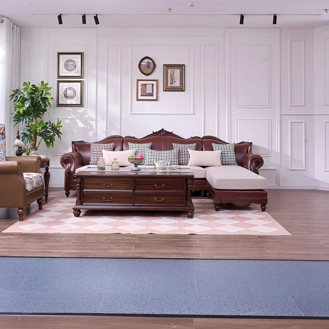 【工厂直营】H22#转角沙发美式轻奢客厅家用头层牛皮别墅美式沙发