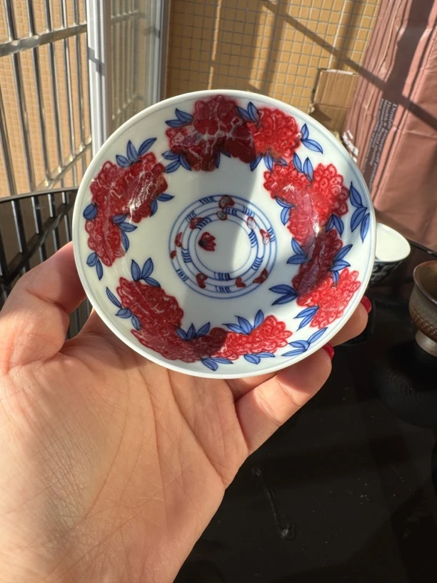 景德镇手工手绘青花釉里红繁花普洱杯（超七天售后不退换）