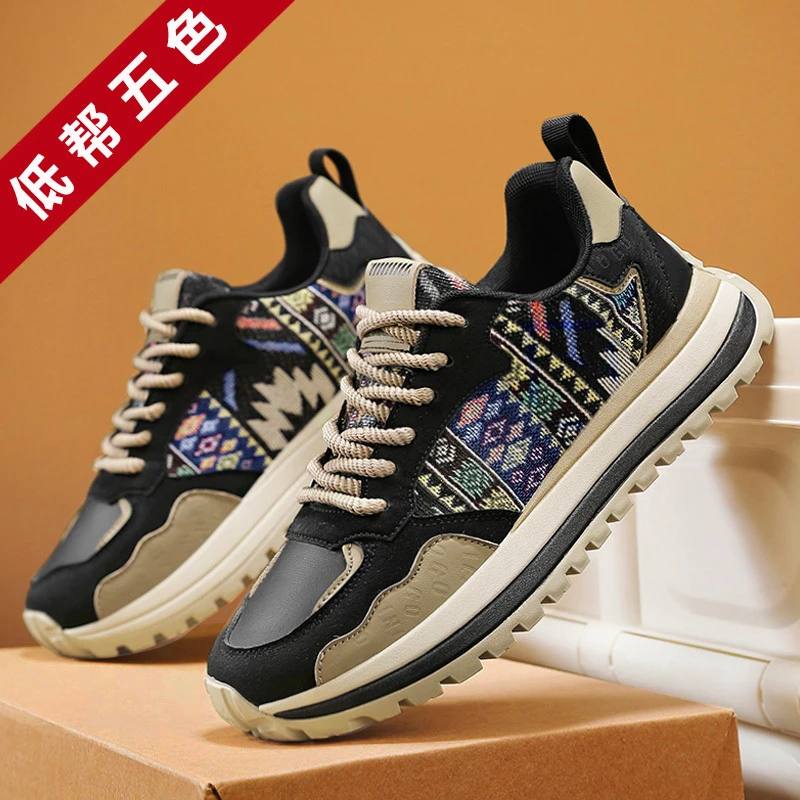 五色运动鞋中国风刺绣休闲鞋百搭男士时尚夏季透气春季潮流跑步