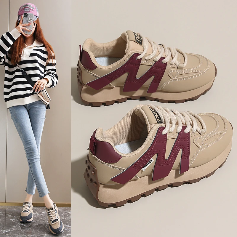 女鞋百搭秋季皮面阿甘鞋2025休闲鞋厚底运动鞋春秋鞋子春季老爹鞋
