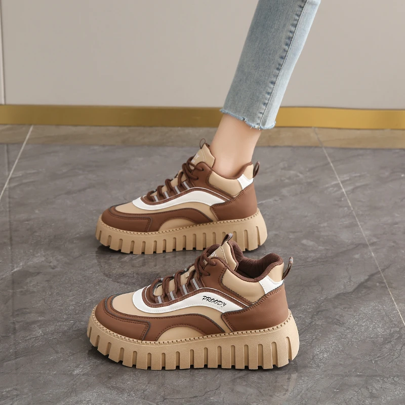 秋冬琥珀流光百搭休闲女鞋运动鞋学生板鞋厚底增高防滑透气高帮鞋