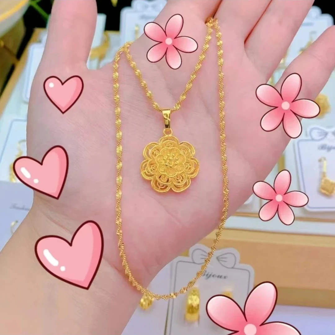 铜合金项链 【花开富贵项链】简约高定版高货版越南沙晶金色精美
