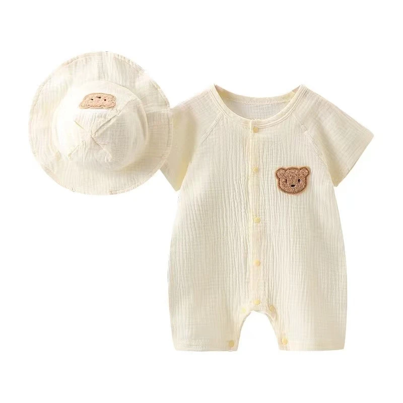 婴儿无骨纱布夏连体透气轻薄连体哈衣