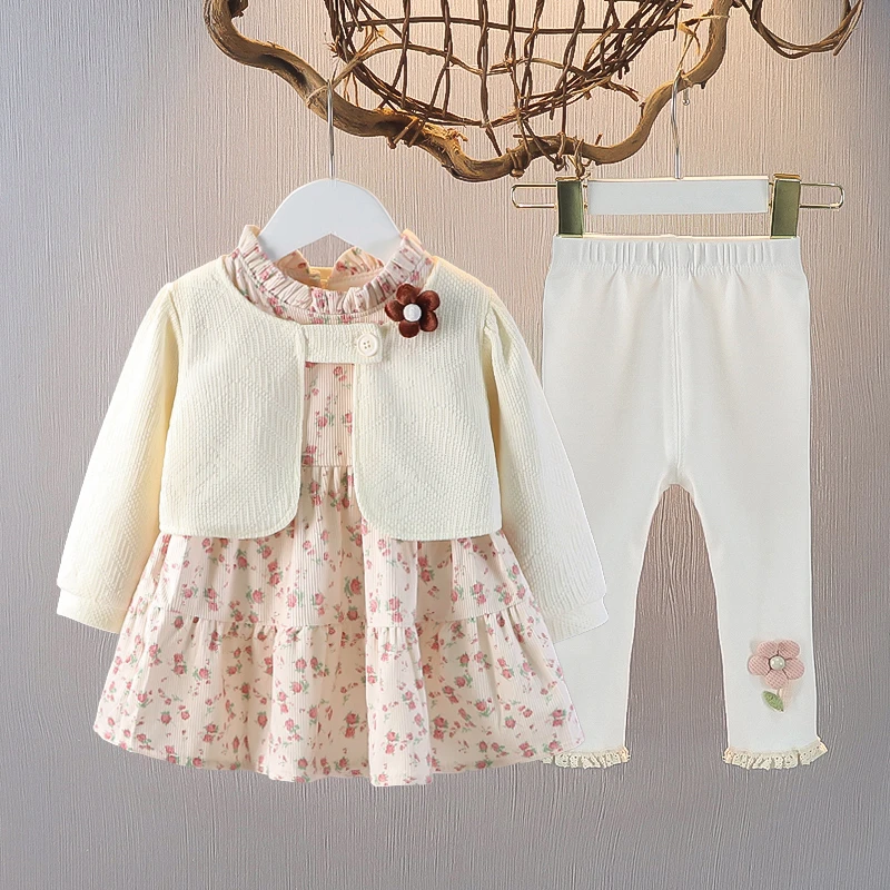 女童碎花连衣裙套装春秋装2025新款女宝宝裙子两件套婴幼儿童装潮