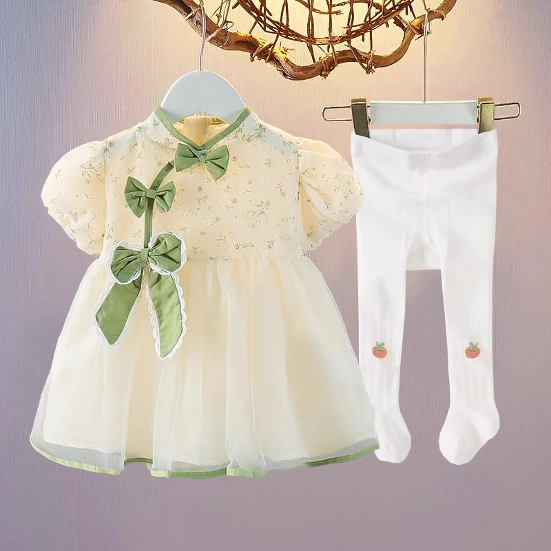 女童夏季连衣裙套装新中式洋气潮小女孩薄款夏天复古国风宝宝裙子